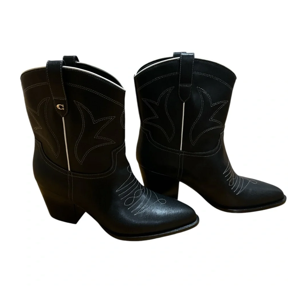 Coach Pamela Black Boots Bootie Western Cowboy Size 8.5 never worn concert - Picture 2 of 6